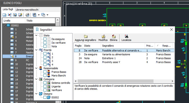 Segnalibri nei fogli di schema